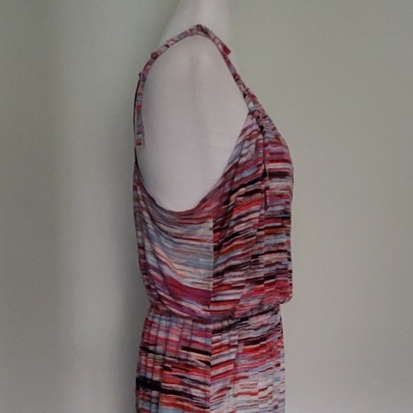 Strappy Maxi Dress Halter Open back Multi-colour Abstract Stripes Womens Large - Picture 6 of 6